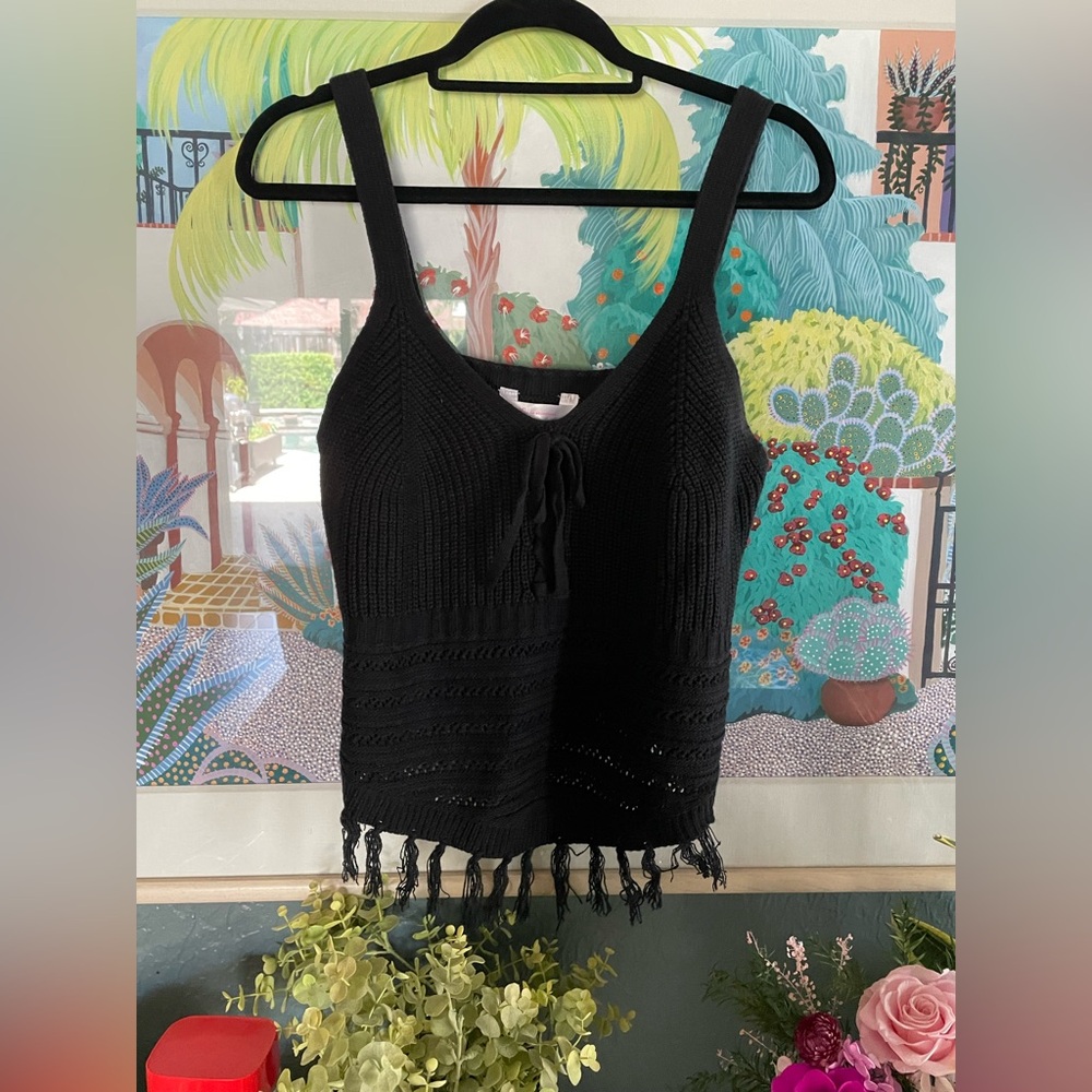 Black Knit Fringe Top